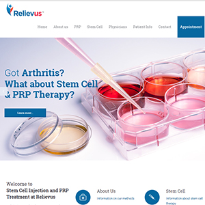 Relievus Stem Cell / PRP, a website made by the Philadelphia area web development company TAF JK Group Inc.